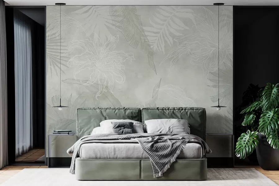 fototapet Frunze tropicale cu efect grunge, cu o nuanță de verde w02737v2