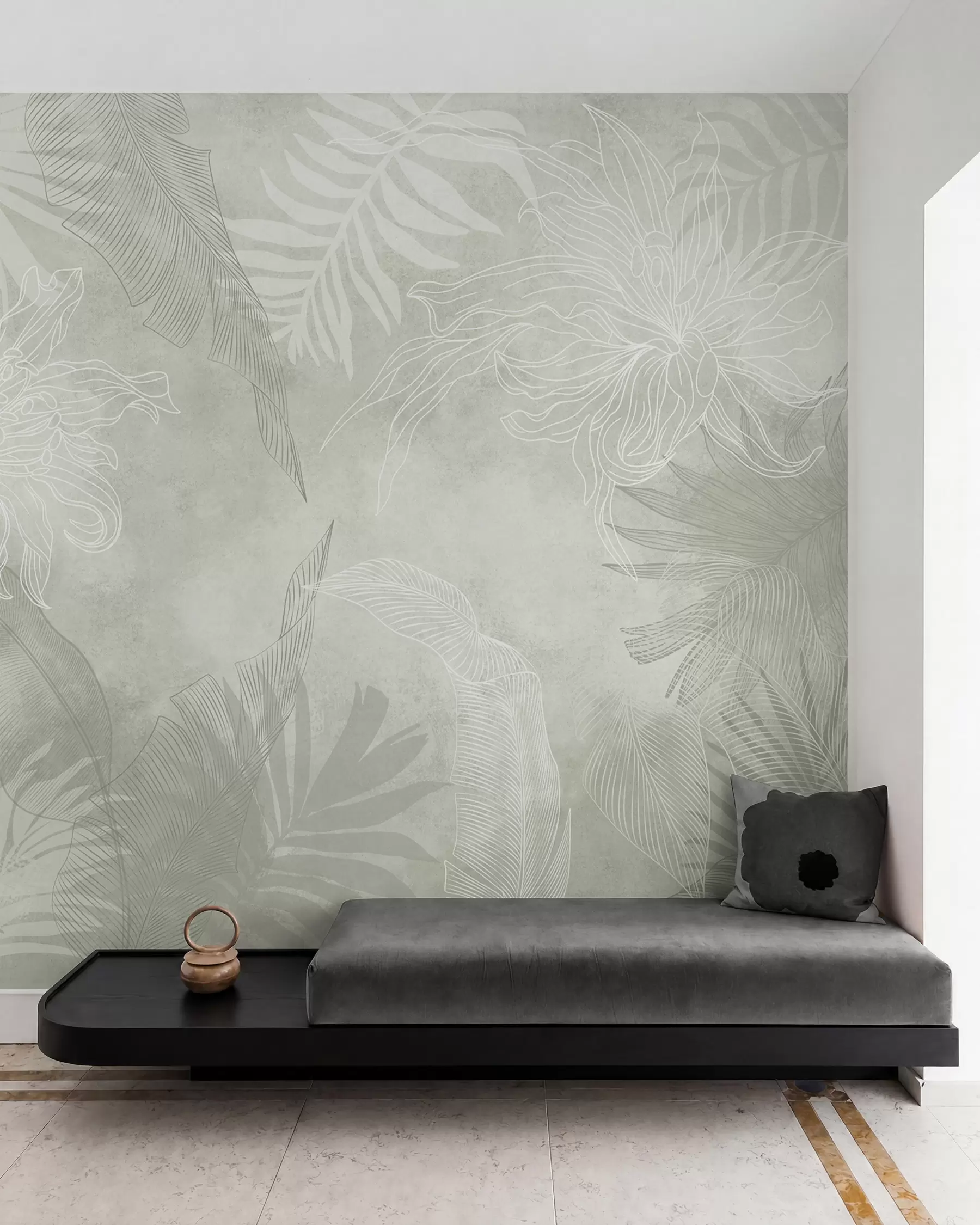 fototapet Frunze tropicale cu efect grunge, cu o nuanță de verde w02737v2