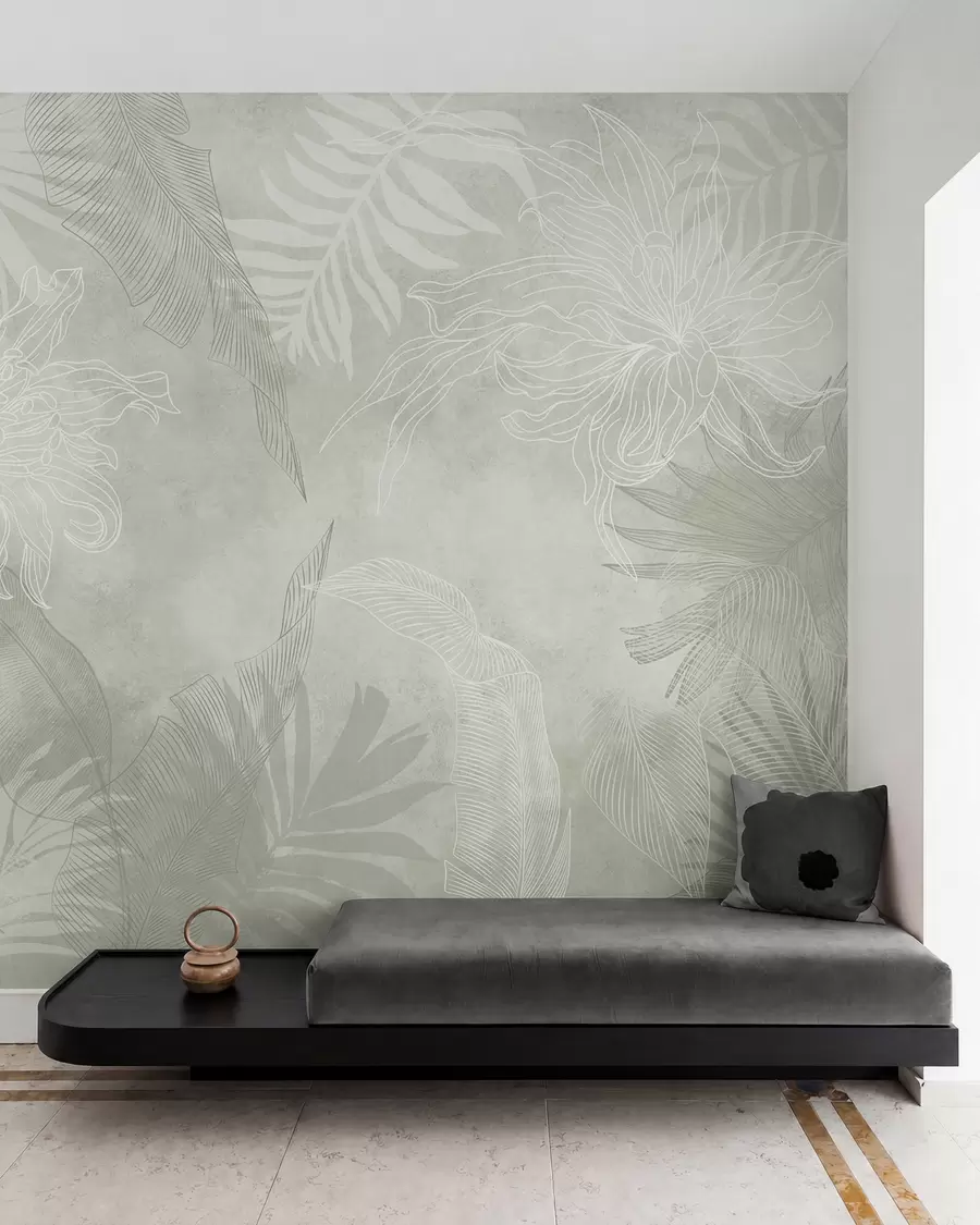 fototapet Frunze tropicale cu efect grunge, cu o nuanță de verde w02737v2