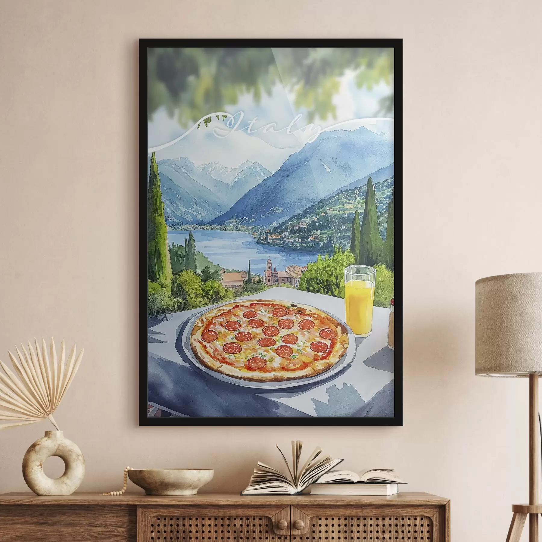 Tablouri Stil acuarelă, Italia, pizza, oraș vechi, peisaj montan f42435