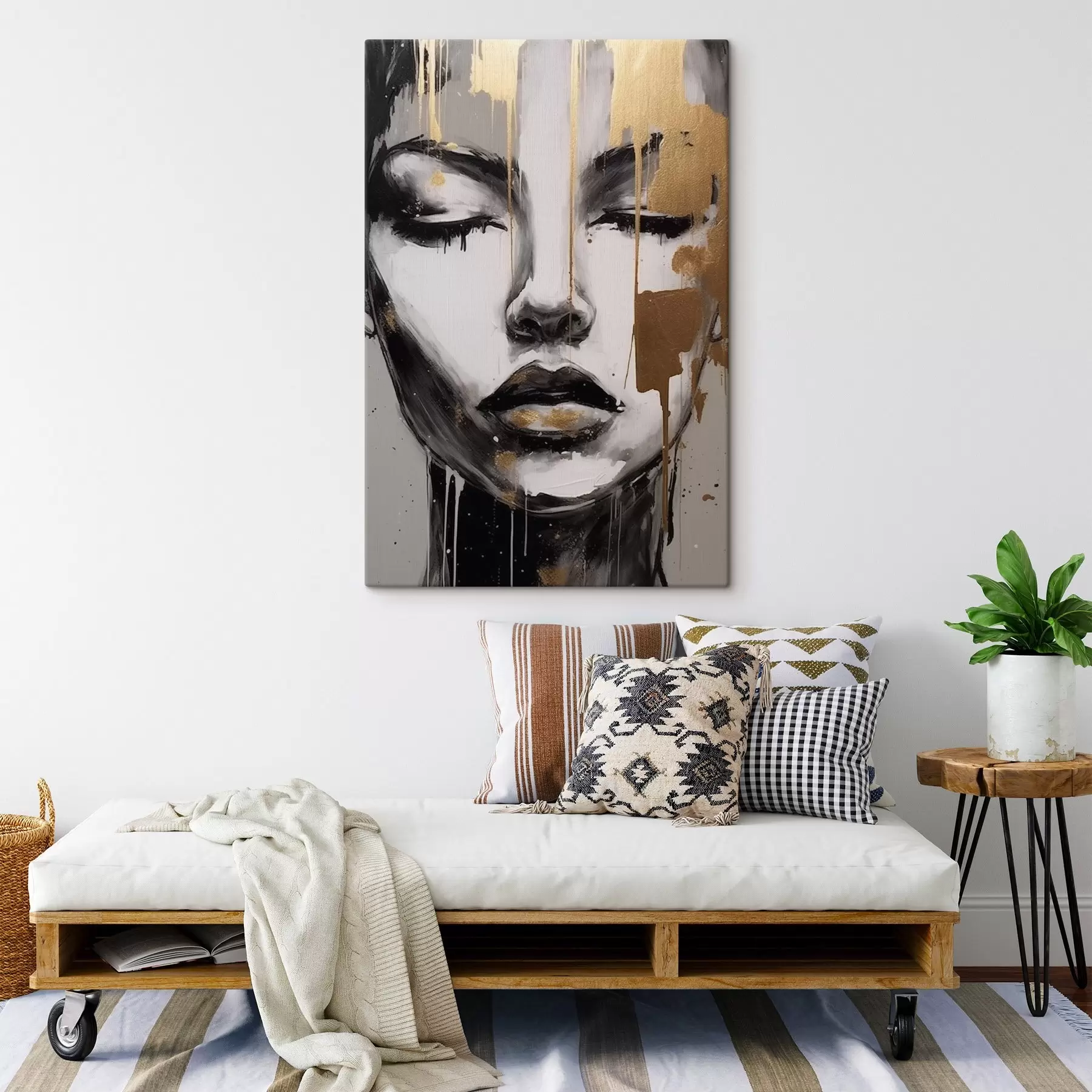 Tablouri Portret alb-negru cu elemente abstracte s42481