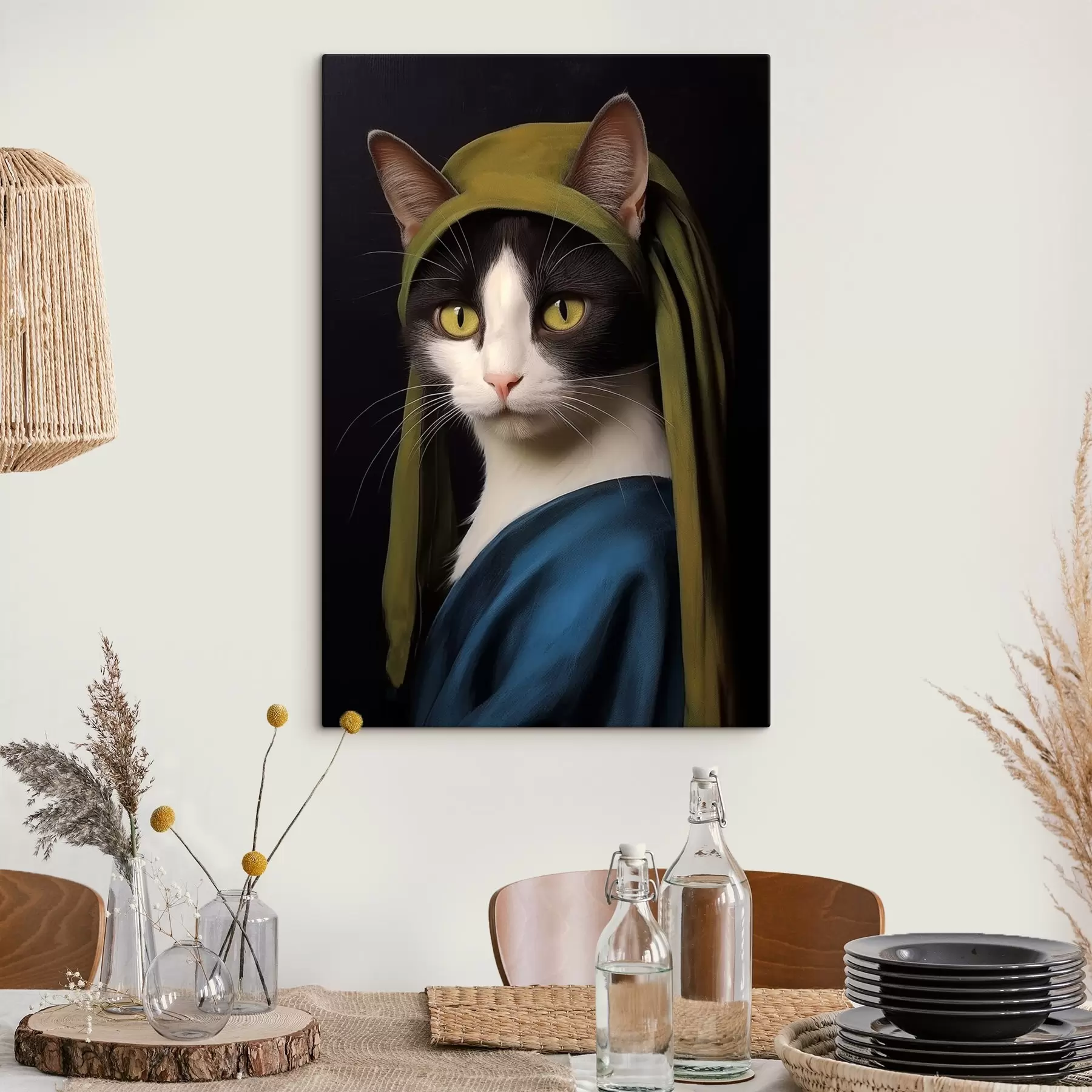 fototapet Pisică în stil portret cu cercel de perle s42486