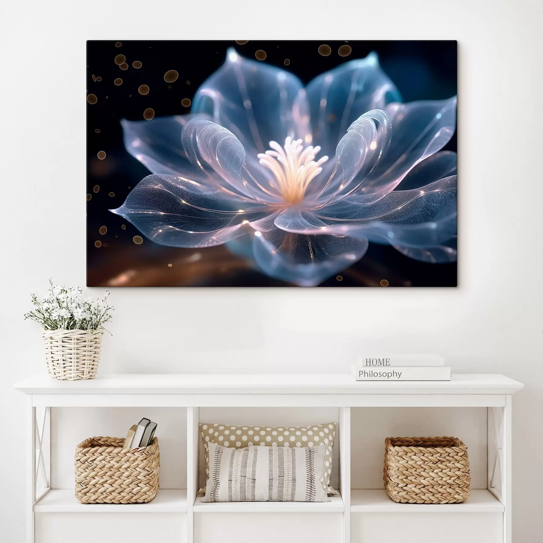 fototapet Floare ușoară cu petale transparente pe un fundal întunecat s42488