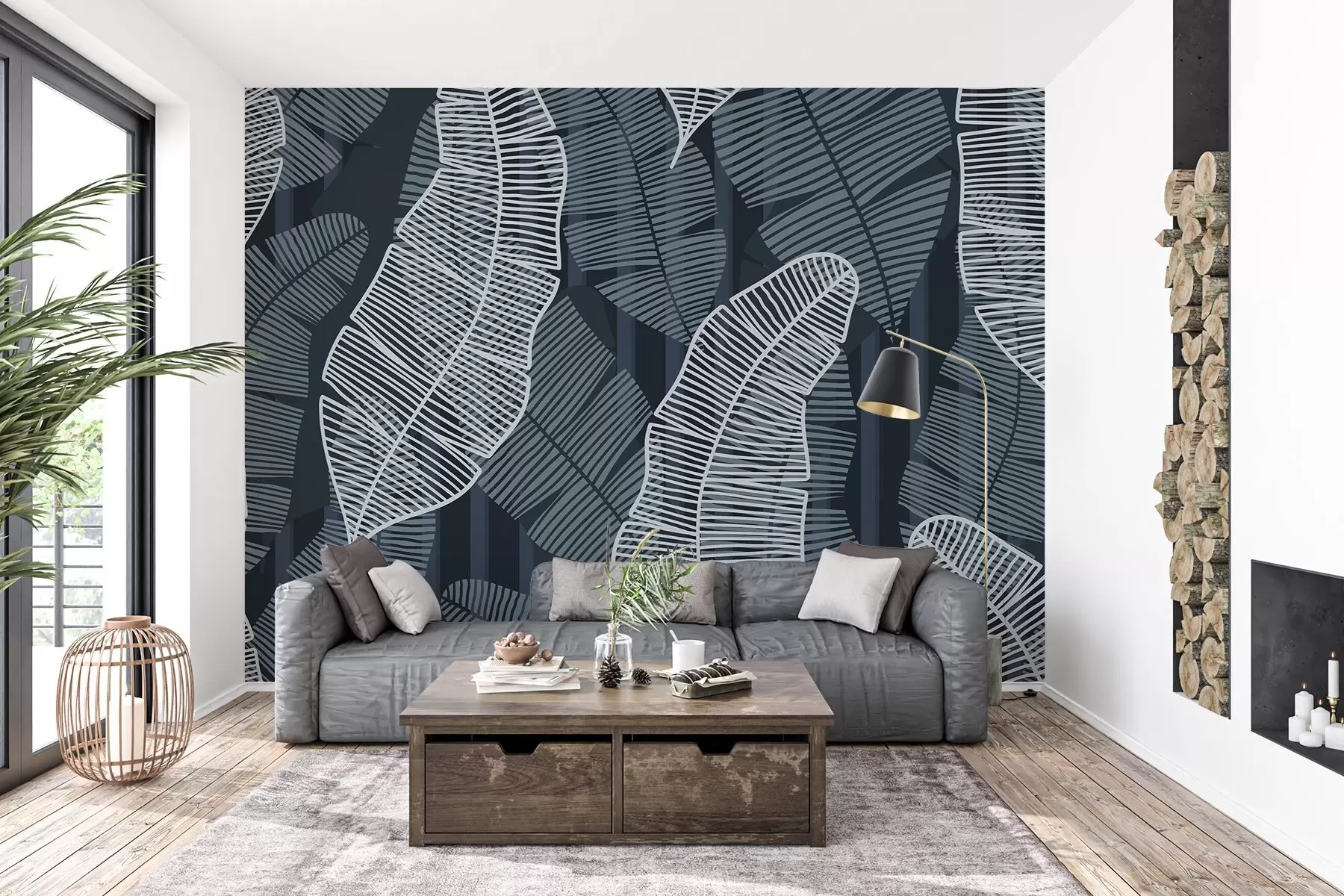 fototapet Frunză de banană abstractă în tonuri reci w02788