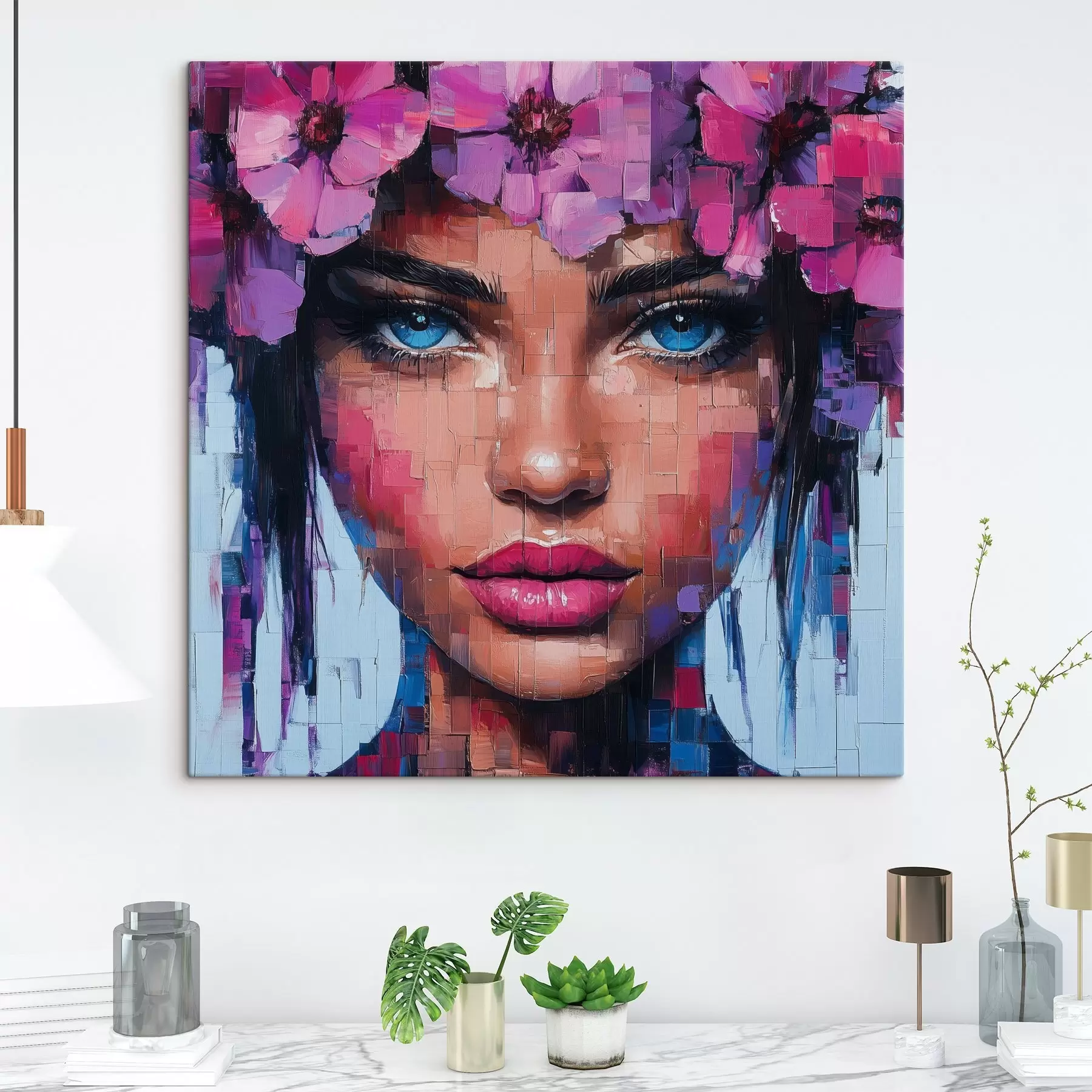 Tablouri Portret de fată realizat din bucăți de mozaic s42504