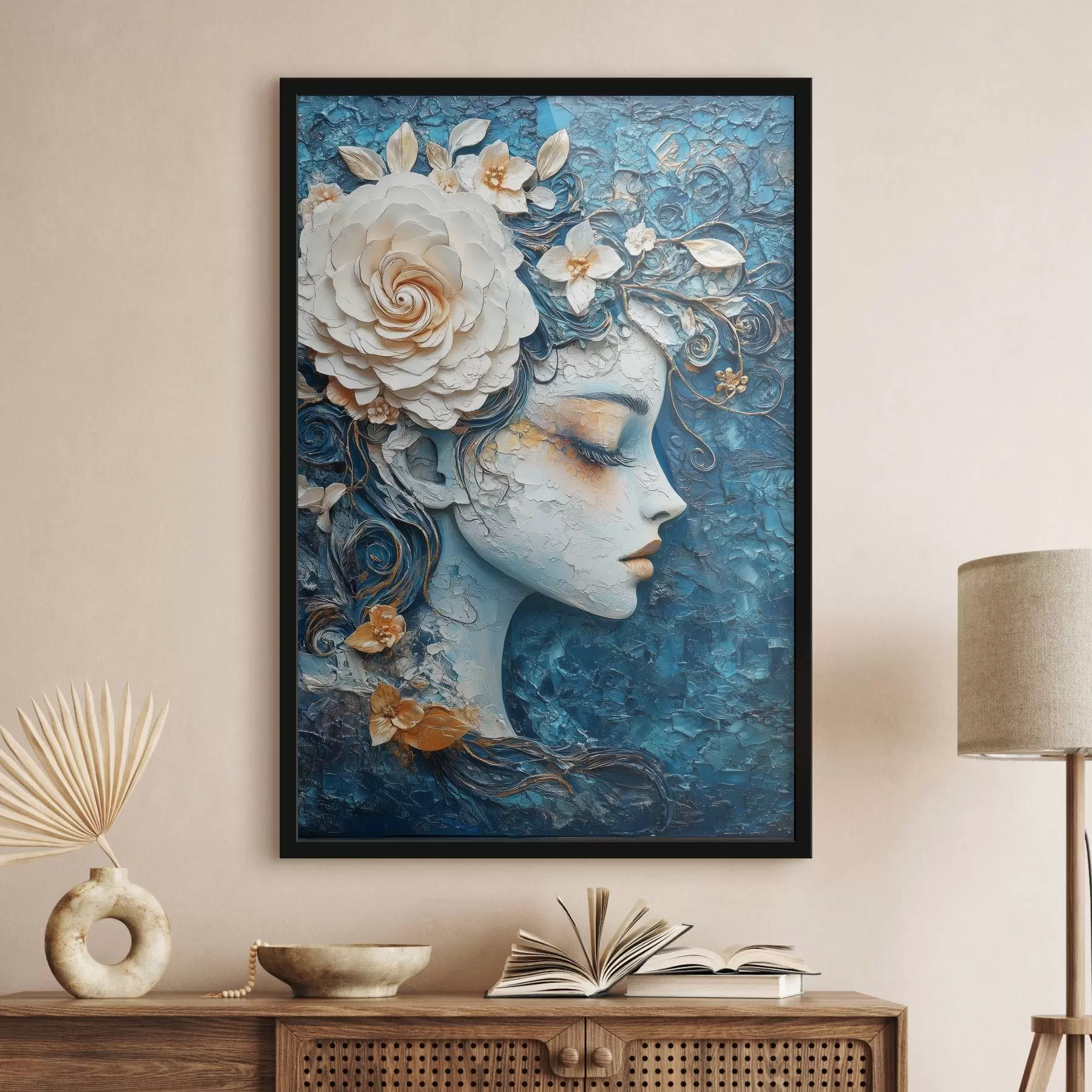 fototapet Desenul unei fete în profil în tonuri albastre f42495