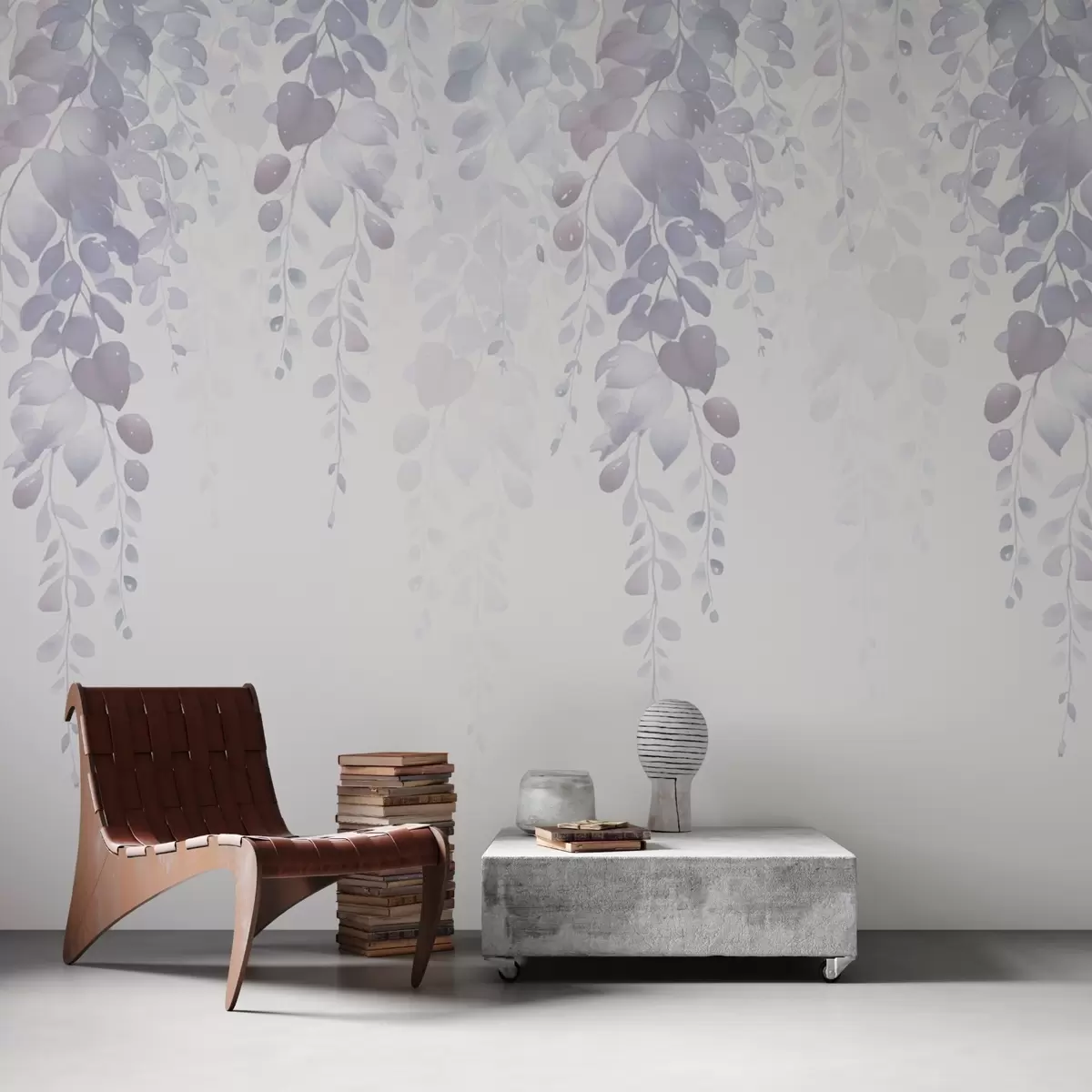 fototapet Agățat ramuri cu frunze imitație acuarelă nuanțe violet w02885v1