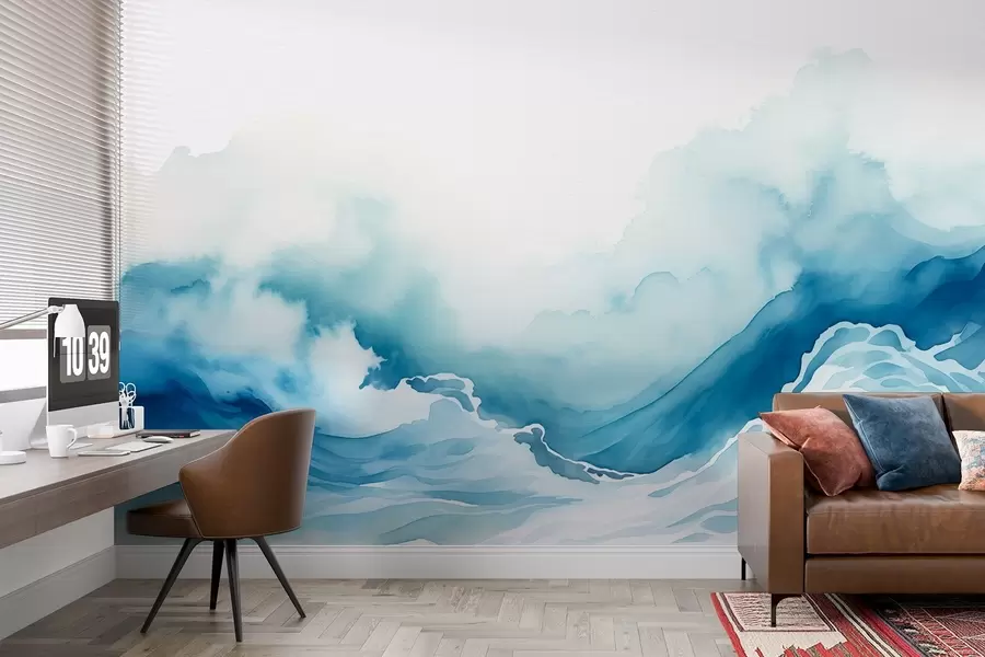 fototapet Valuri oceanice în stil acuarelă în tonuri de albastru w08655