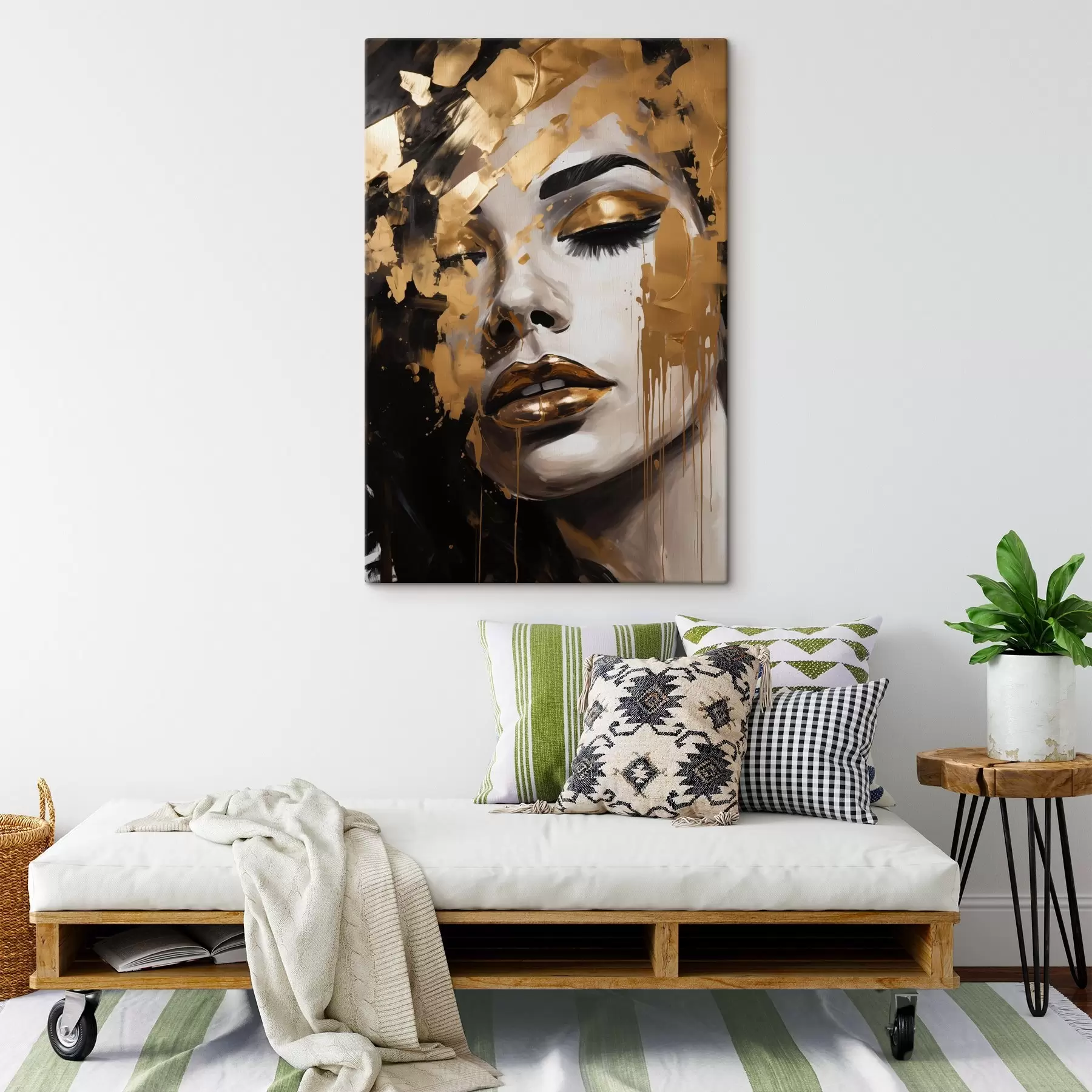 Tablouri Un portret abstract al unei femei cu tușe bogate în tonuri calde, creând o imagine vibrantă și dramatică s42619