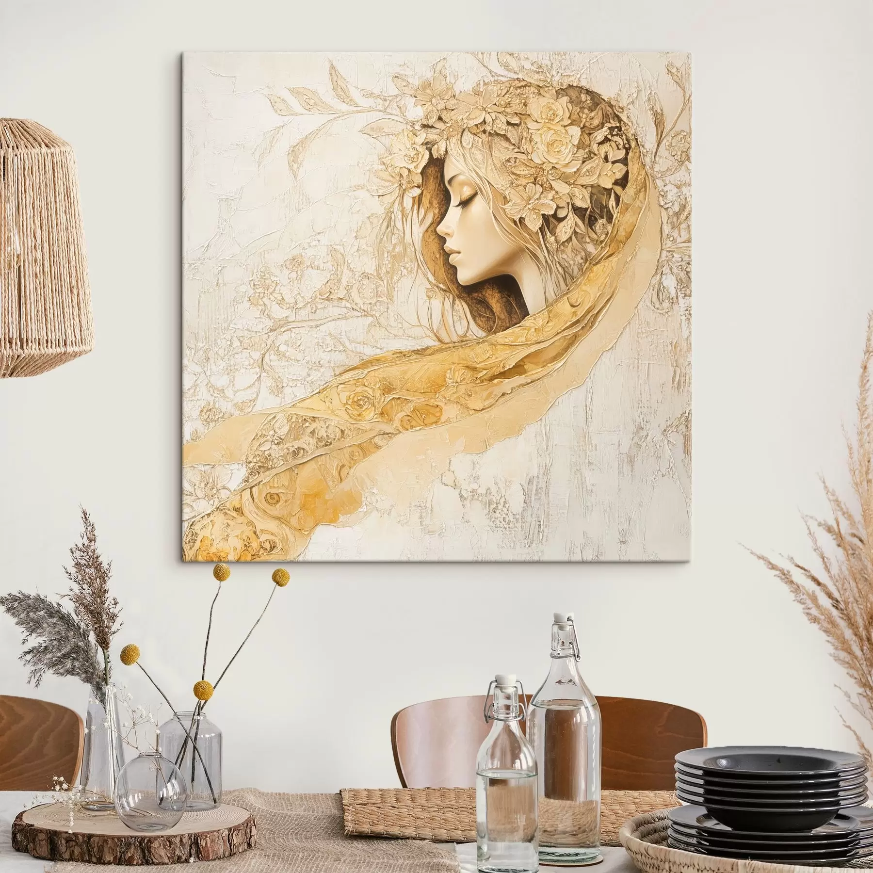 fototapet Fată blândă în stilul picturii în ulei cu flori s42616