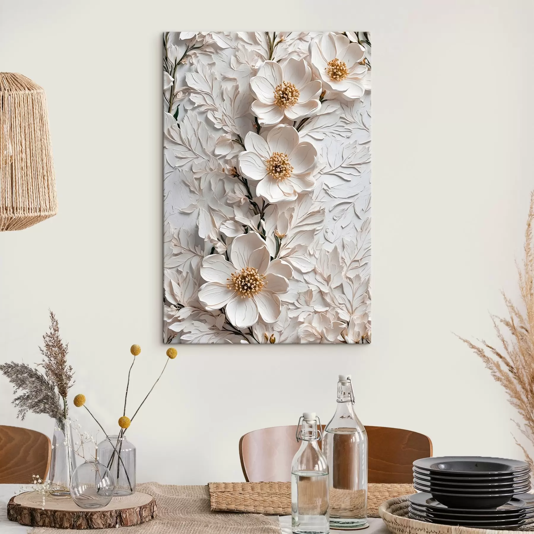 Tablouri Flori albe și tulpini în stilul picturii în ulei s42546