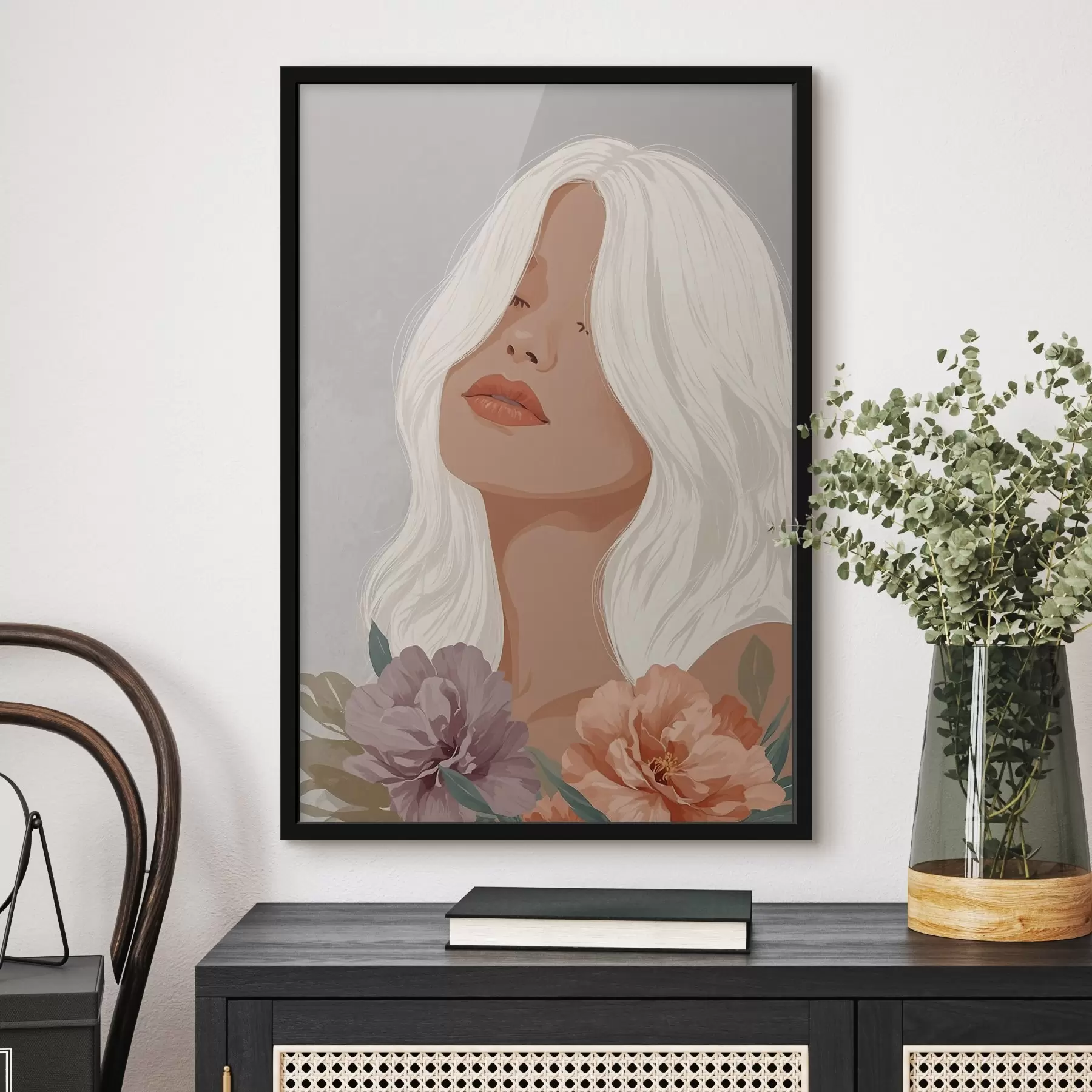 fototapet Fata pe fundal gri în grafica vectorială f42521