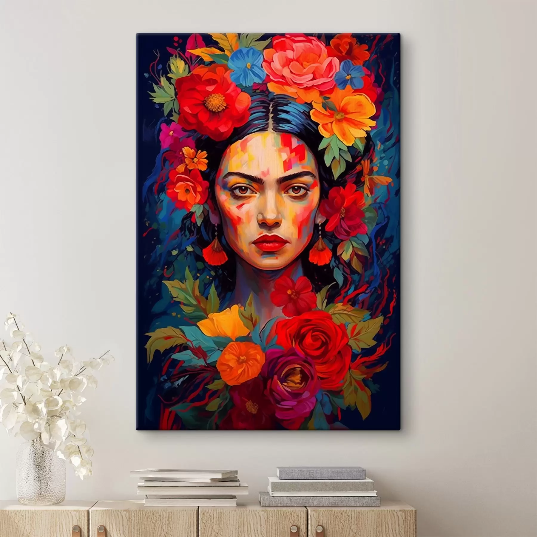 Tablouri Portret de femeie cu cadru floral în stil abstract luminos s42653