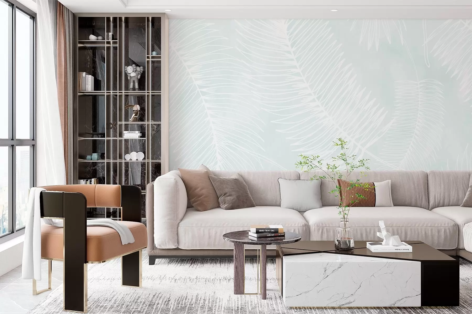 fototapet Siluete de frunze albe pe un fundal texturat w02894v2