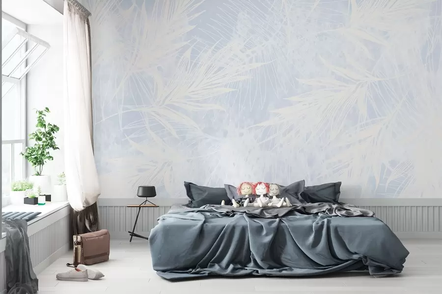 fototapet Siluete albe de frunze pe un fundal texturat w02896v1