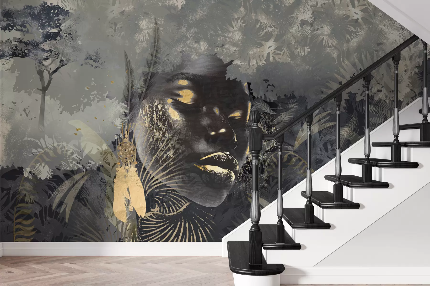 fototapet Africa magică cu pădure tropicală, girly și elemente vectoriale w02642