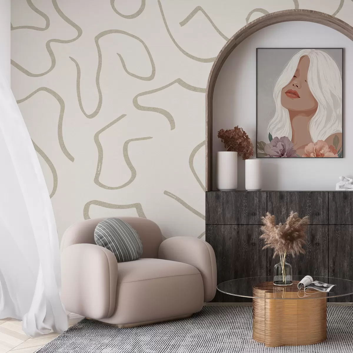 fototapet Linii și vârtejuri în culori pastelate w02915