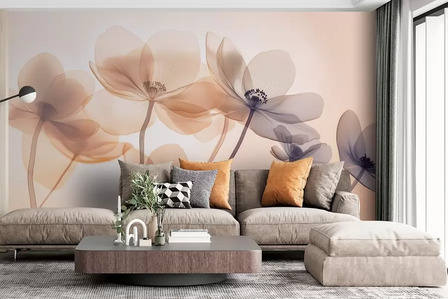 fototapet Flori sălbatice aerisite în tonuri de albastru și portocaliu w08490v1