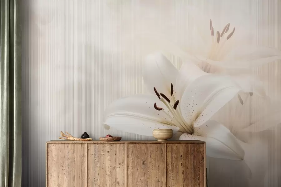 fototapet Crini bej delicați pe un fundal de dungi verticale w08676