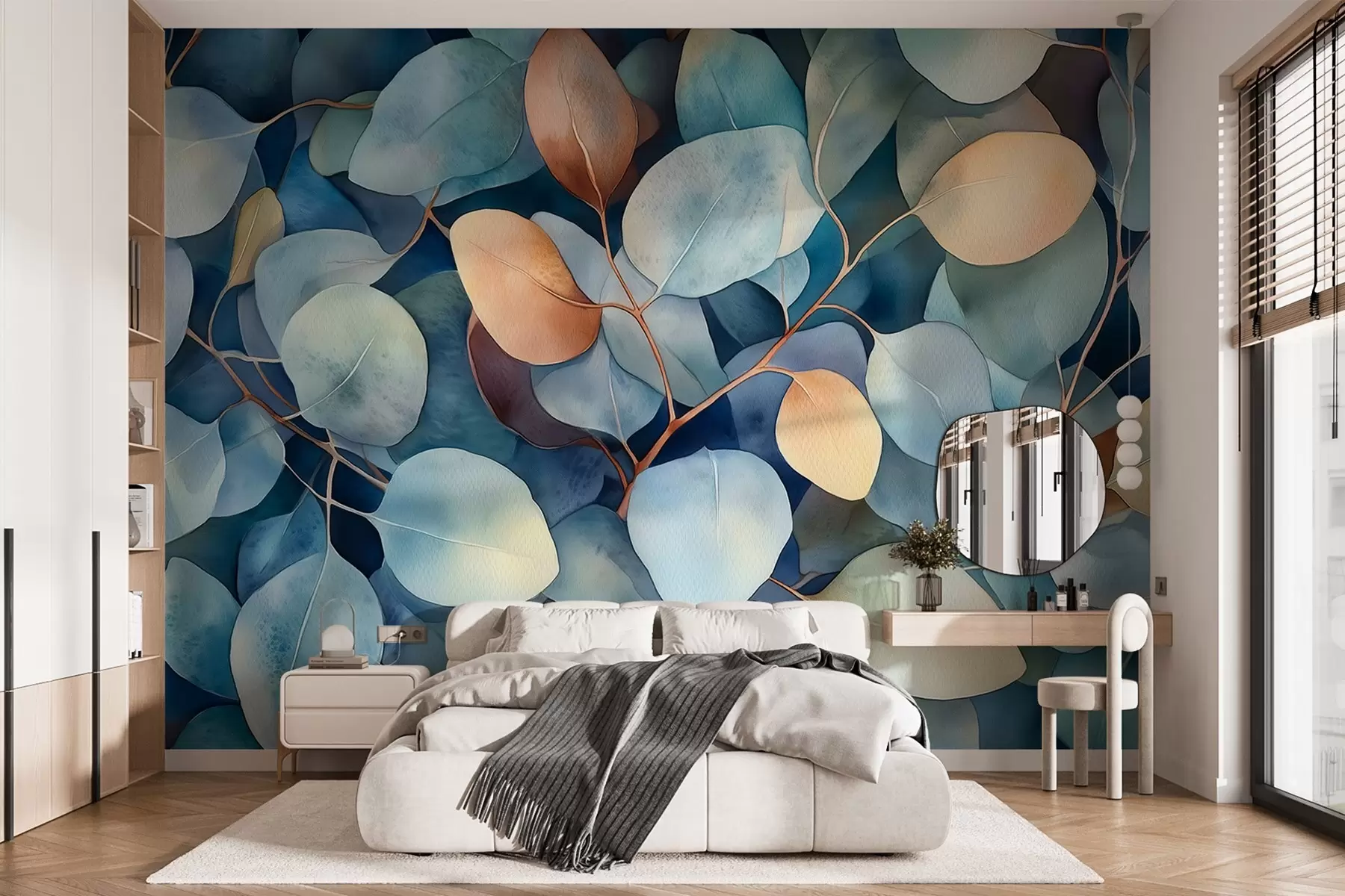 fototapet Frumoase frunze de eucalipt, model floral, desen în stil acuarelă w02939