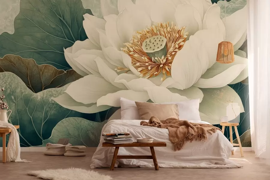 fototapet Nufăr mare pe un fundal de frunze w02905