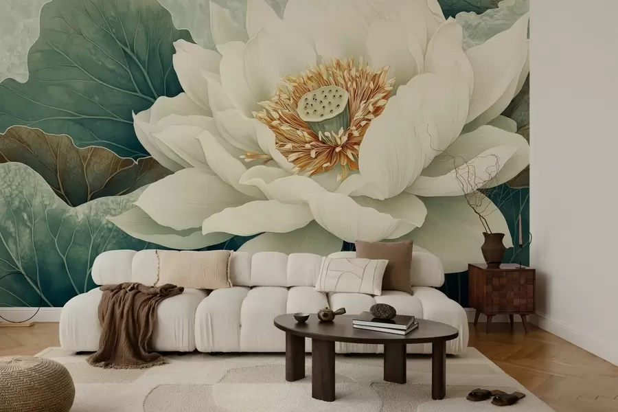 fototapet Nufăr mare pe un fundal de frunze w02905