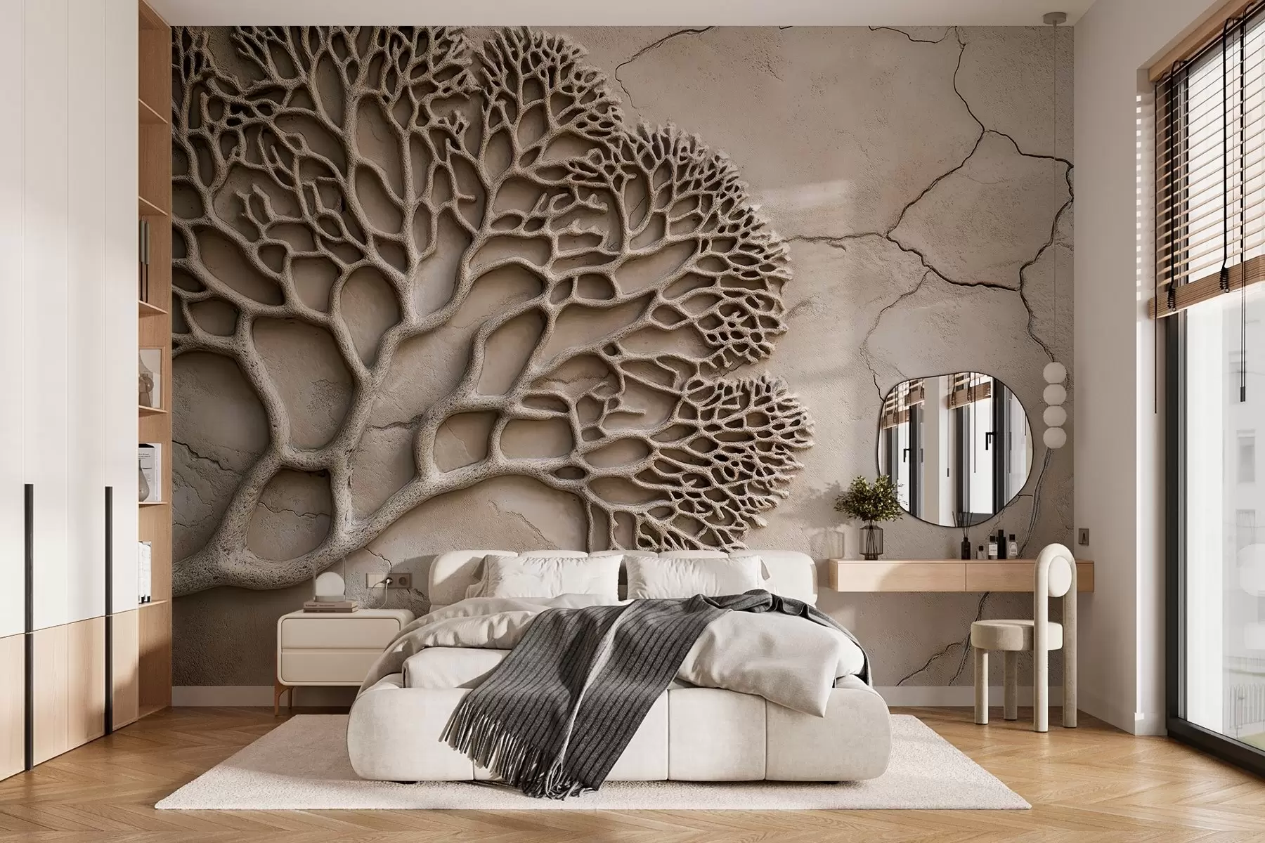 fototapet Wallpaper în stil de relief cu lemn și fisuri w02908