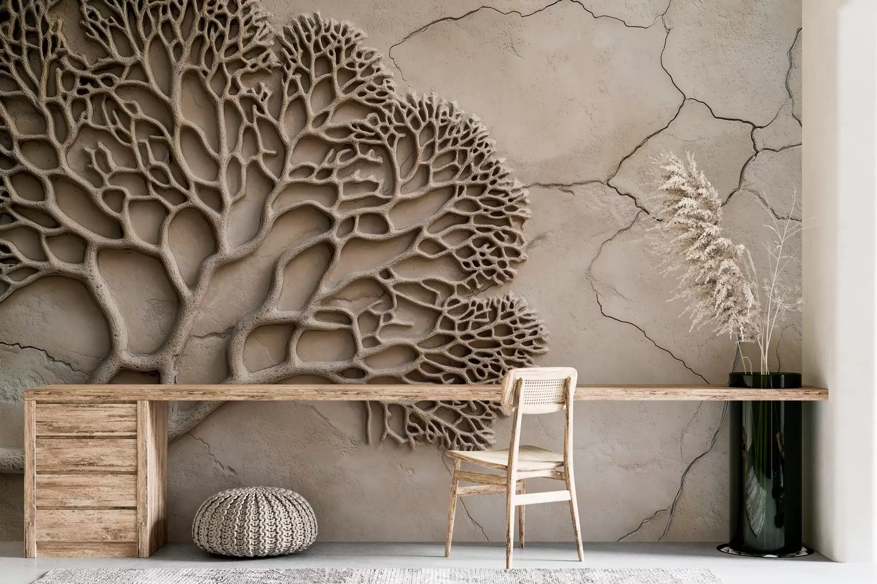 fototapet Wallpaper în stil de relief cu lemn și fisuri w02908