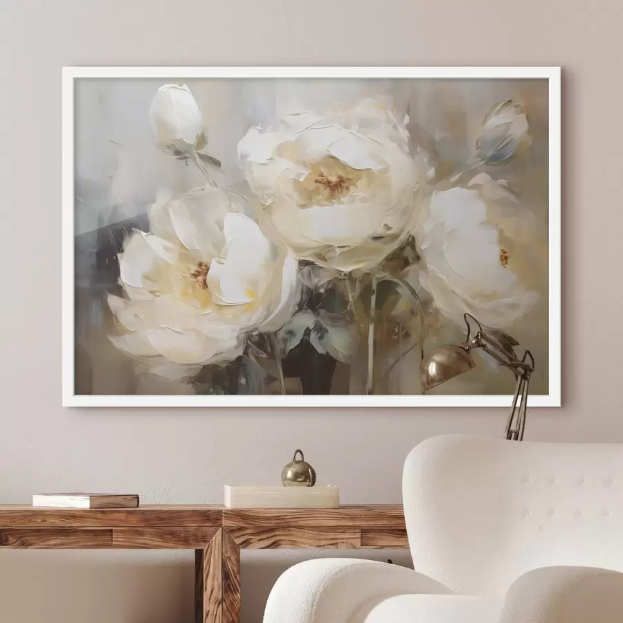 fototapet Pictura de imitație a bujorilor albi f42752