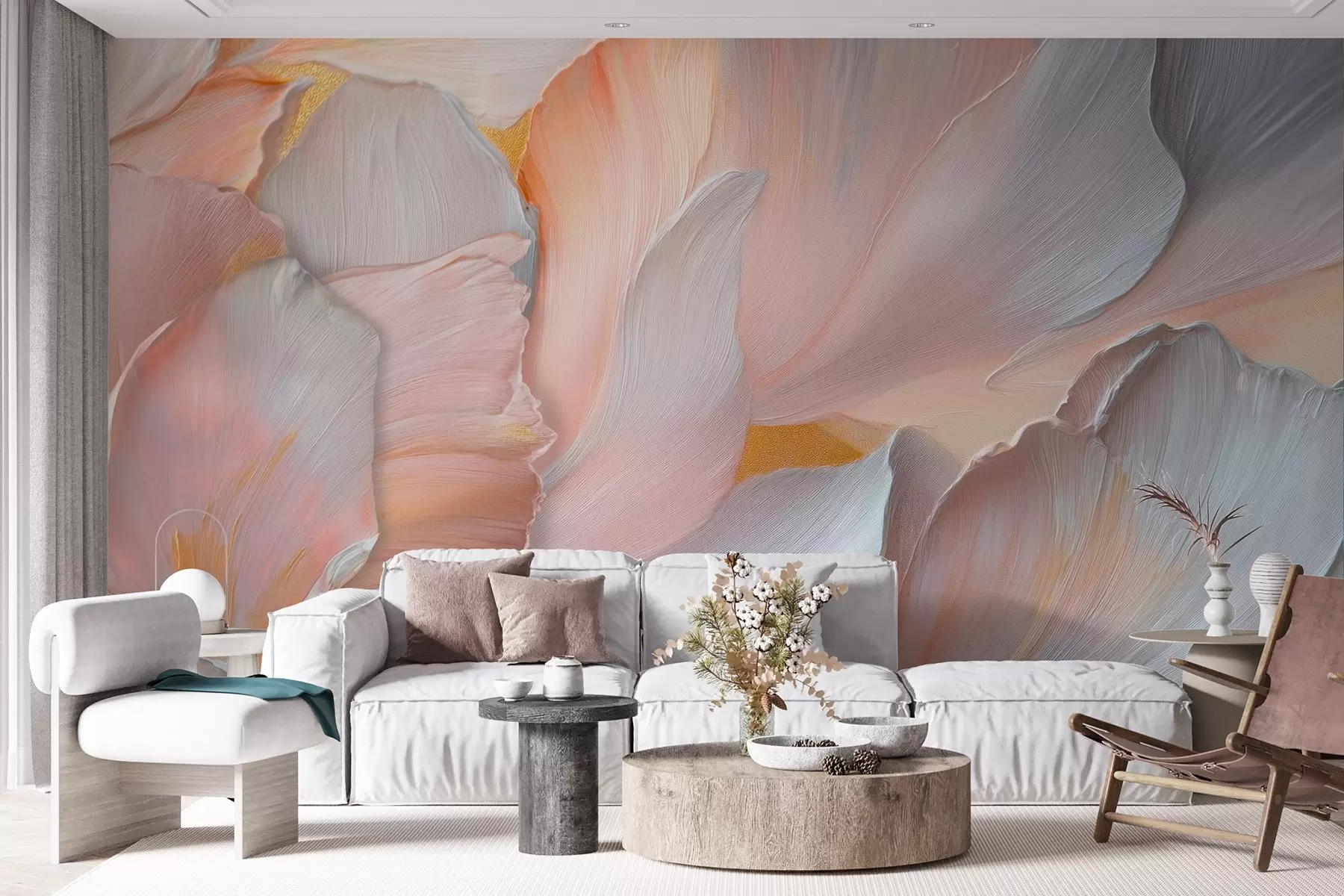 fototapet Frunze de flori voluminoase în tonuri delicate w08634