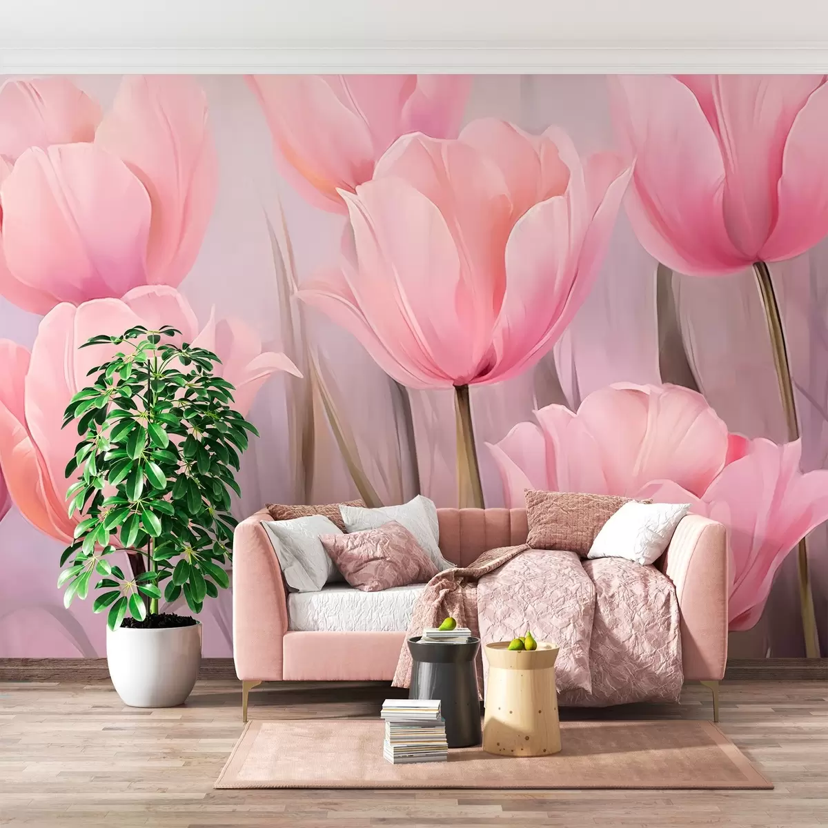 fototapet Delicate lalele roz pe un fundal ușor estompat w02903