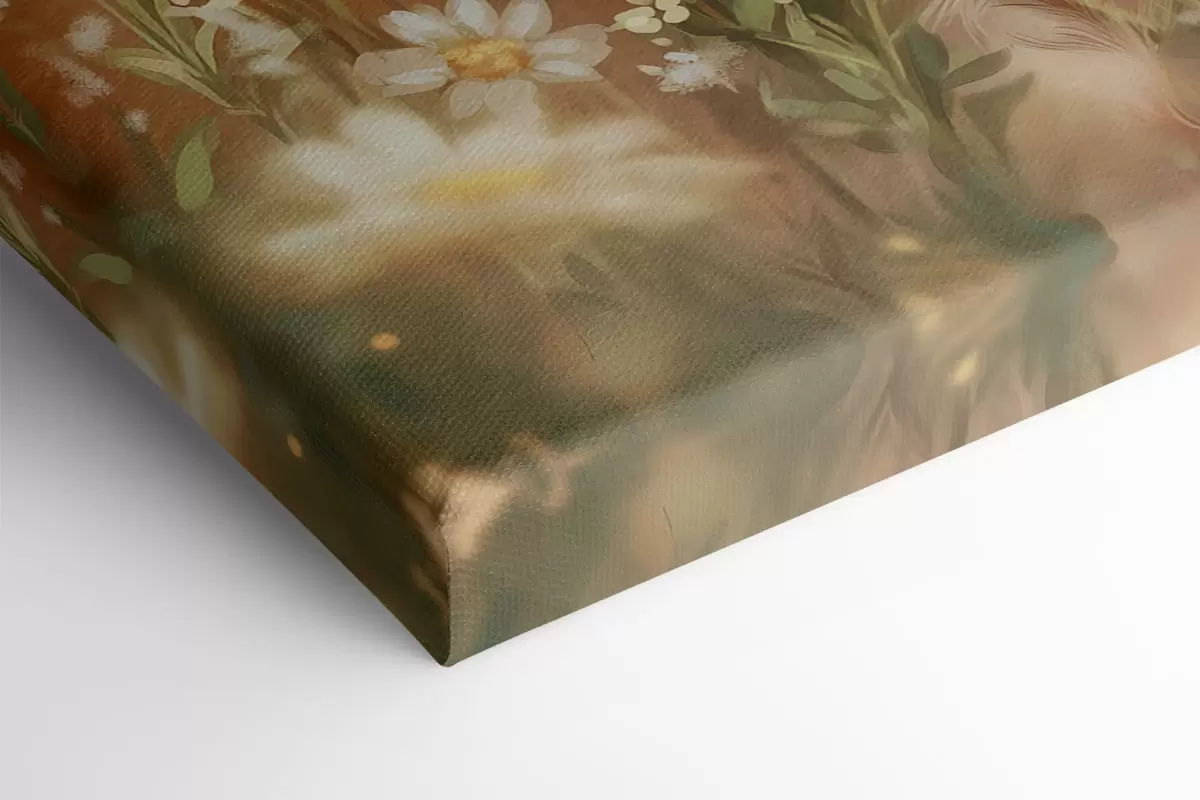 Tablouri Cerb drăguț în pajiște cu flori de margarete, desen în stil ulei s42780