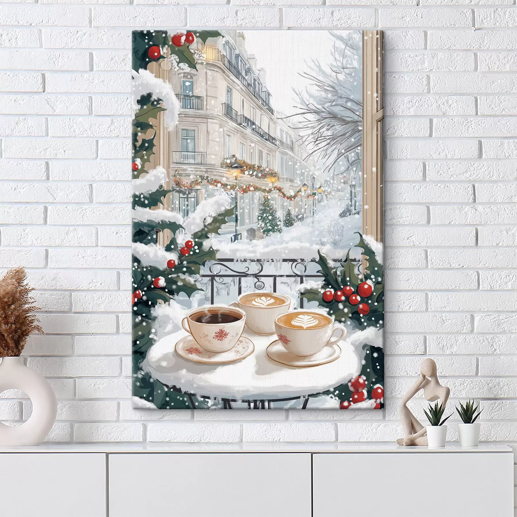 Tablouri Estetică de iarnă, cești de cafea, restaurant, stradă de oraș s42794