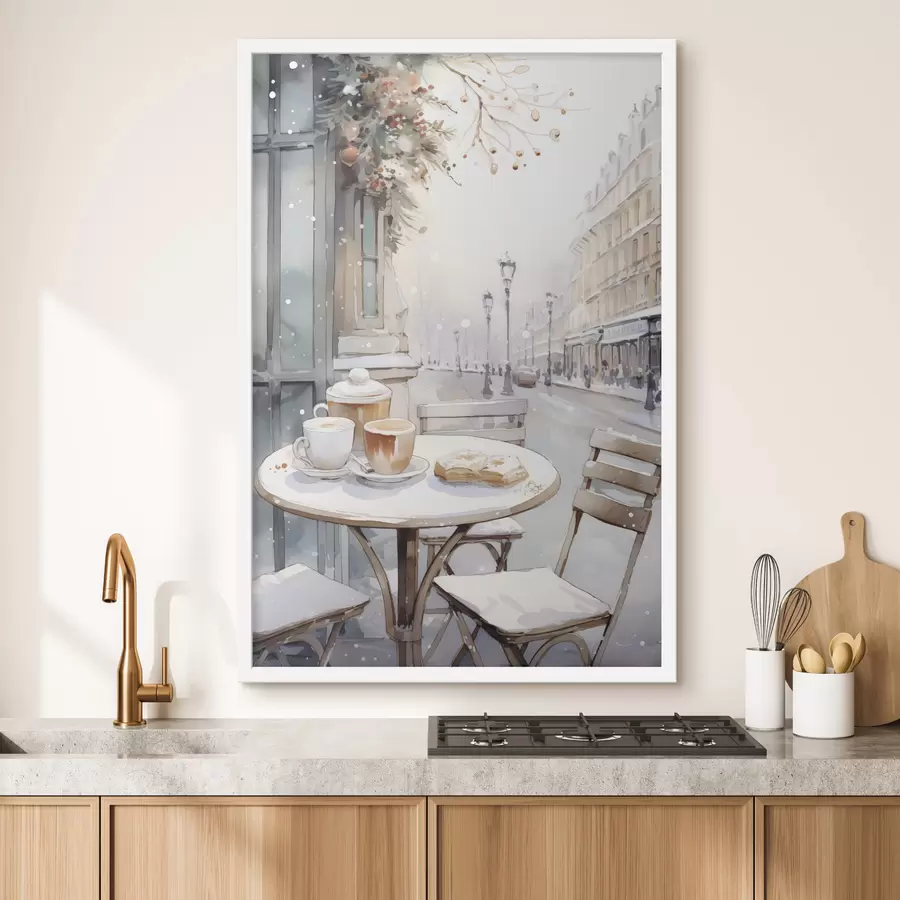 fototapet Estetic stradă cafenea, Franța, brutărie proaspete, desen stil acuarelă f42798