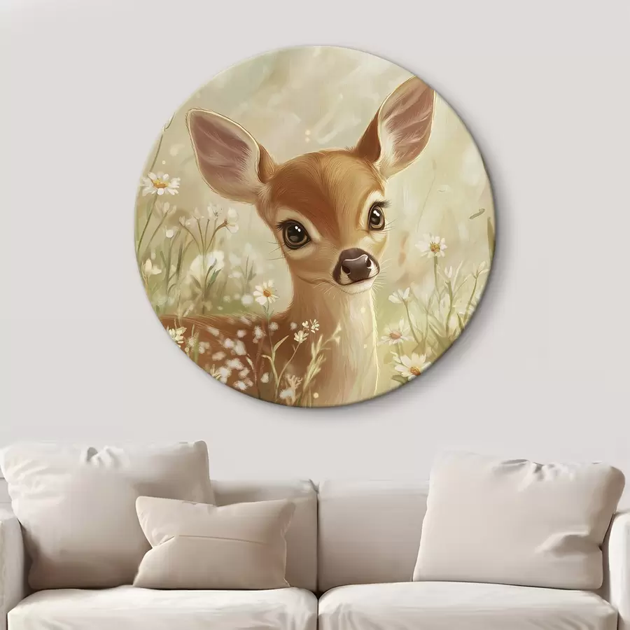 Tablouri Cerb drăguț în pajiște cu flori de margarete, desen în stil ulei r42780