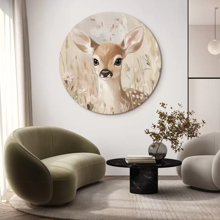 Tablouri Cerb mic în pajiștea de vară, desen în stil acrilic, culori roz pastel și bej r42781