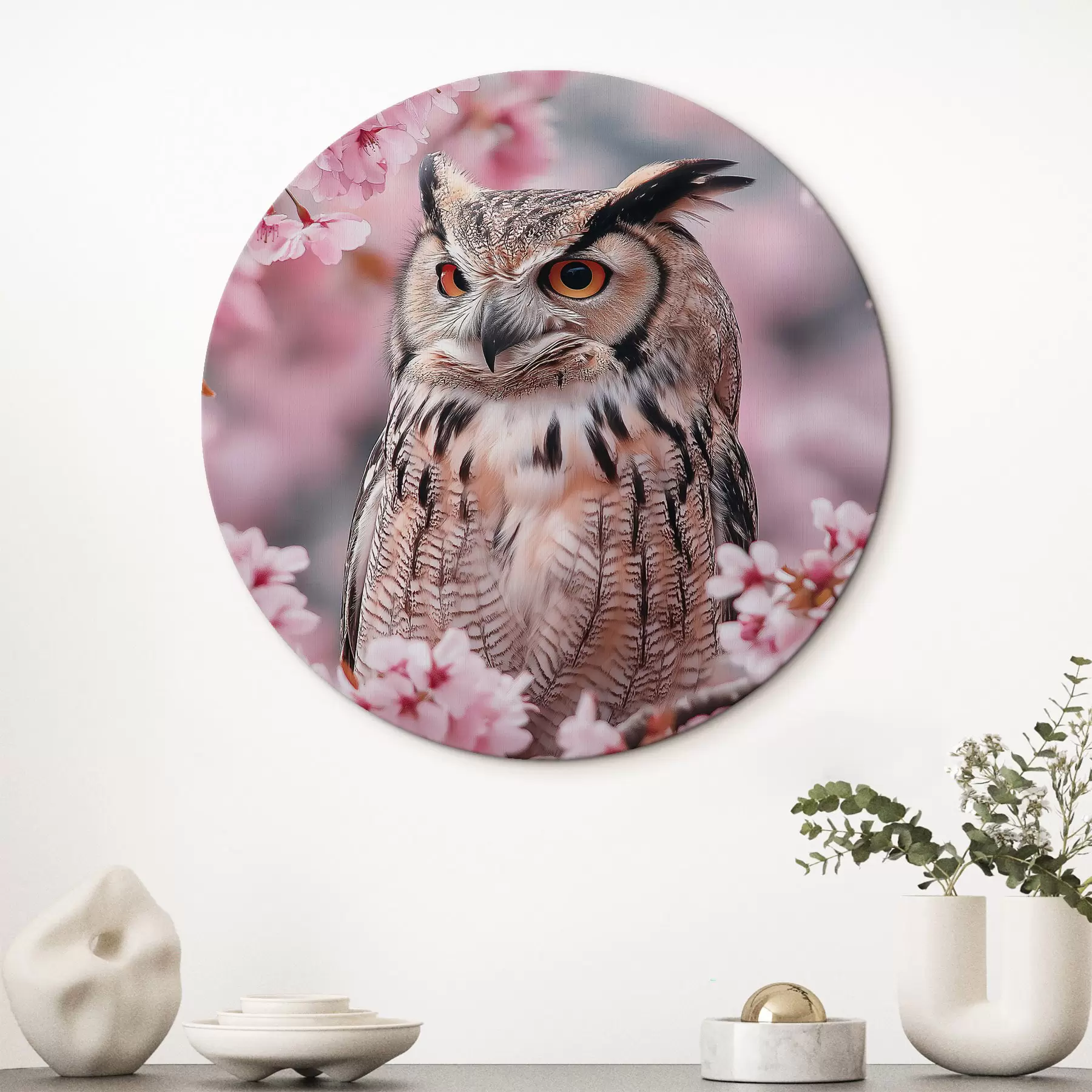 fototapet Bufniță frumoasă pe ramura unui cireș, natură, realism r42784