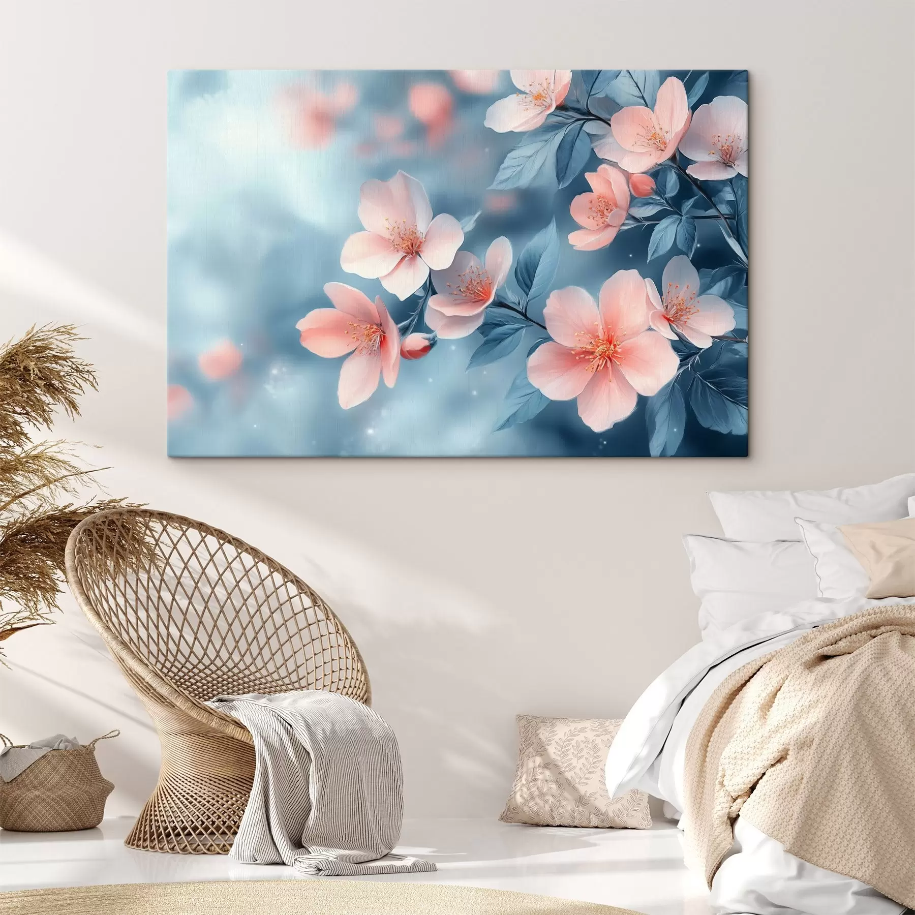 Tablouri Flori roz pe un fundal albastru s42846