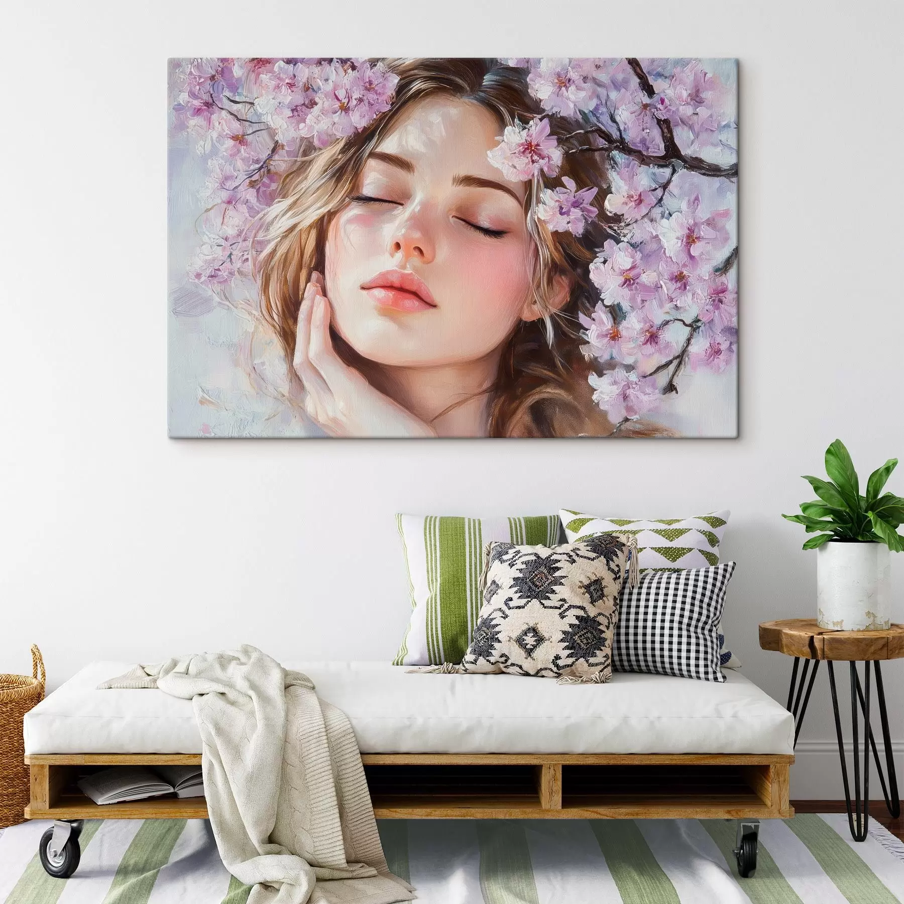 fototapet Fată lângă o ramură înflorită s42857