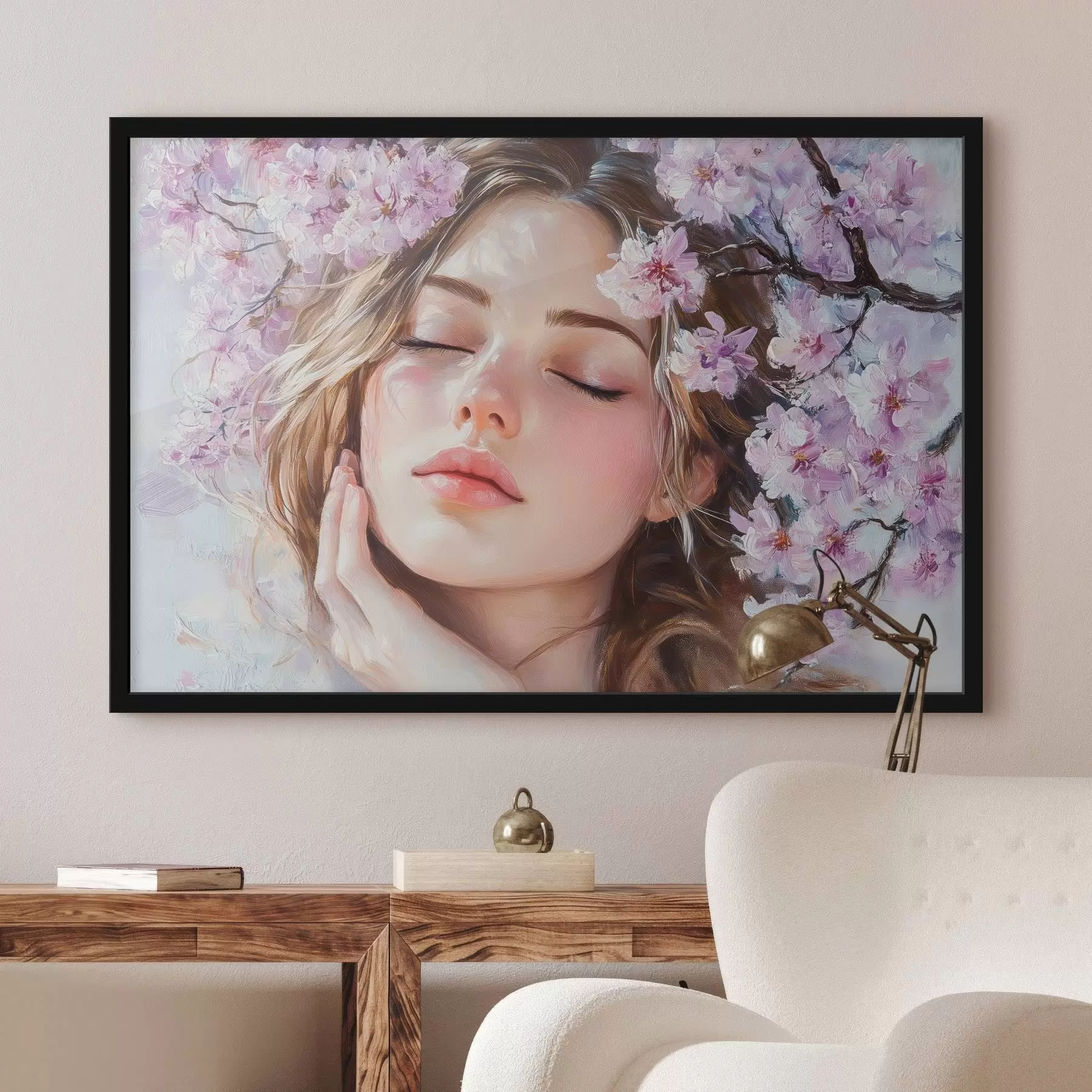 Tablouri Fată lângă o ramură înflorită f42857