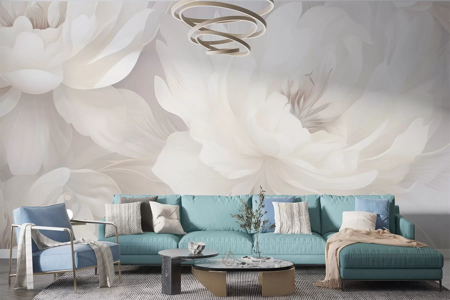 fototapet Flori voluminoase delicate în tonuri albe-crem pe un fundal blând w03045