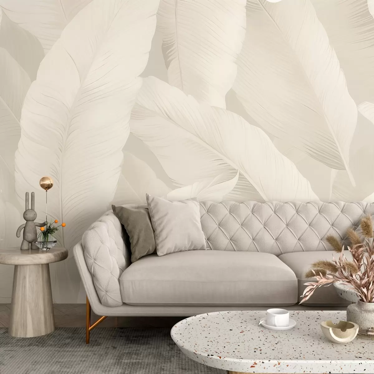 fototapet Frunze elegante de banane în tonuri cremoase moi, w03080