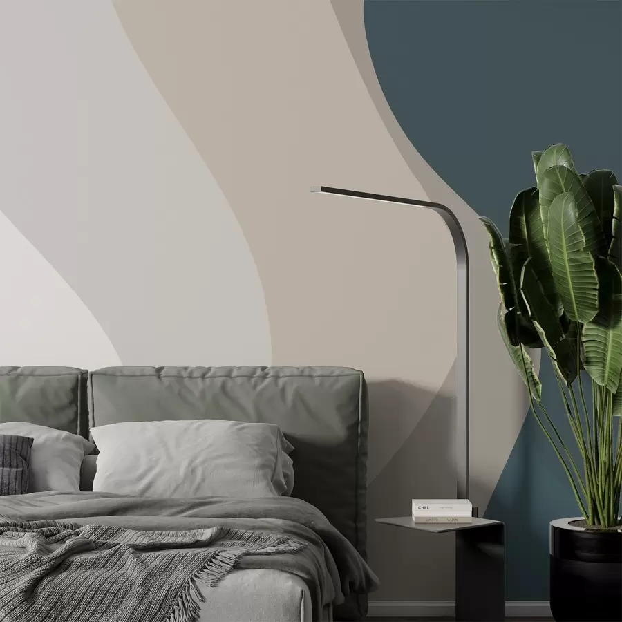 fototapet Model abstract cu linii netede, ondulate în nuanțe de alb, bej și albastru închis w03084v1