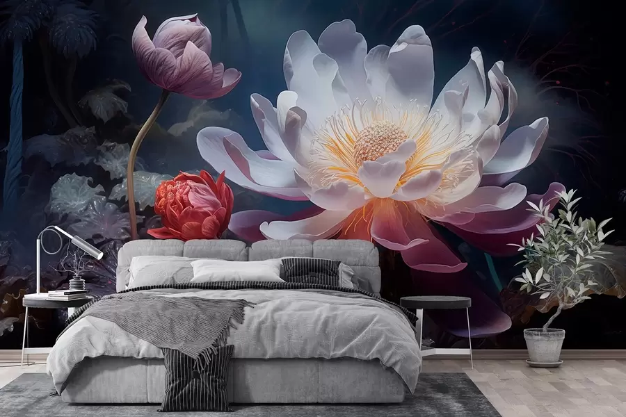 fototapet Flori fantastice care înfloresc într-o atmosferă întunecată de basm w08747
