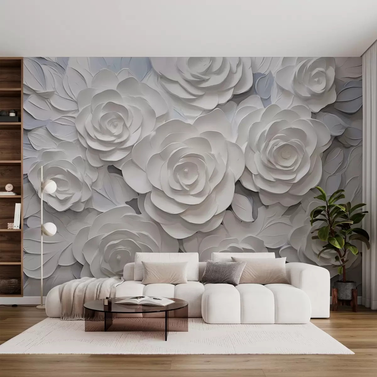 fototapet Trandafiri albi abstracți w03070