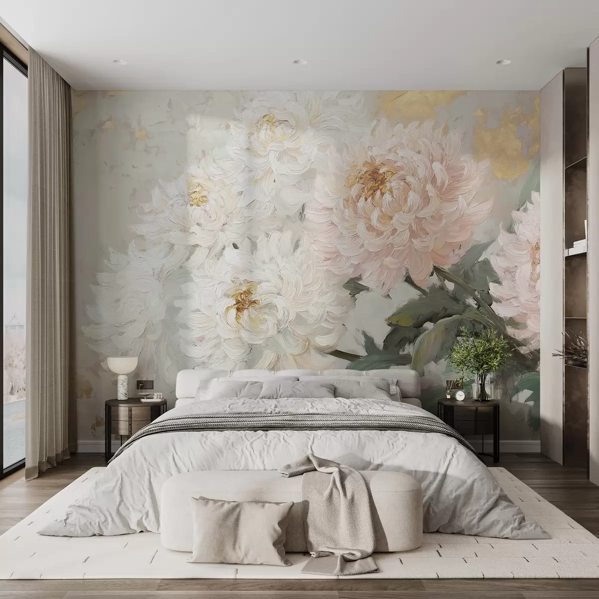 fototapet Crizanteme delicate în stil acrilic w08766