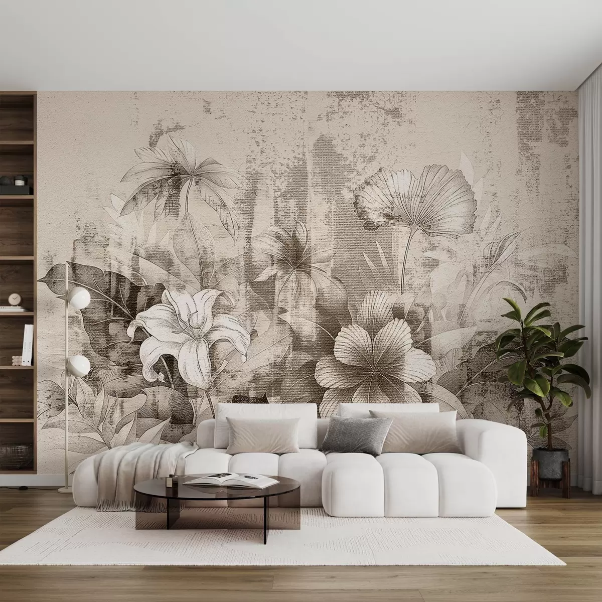 fototapet Design vintage cu flori și plante exotice w08767v2