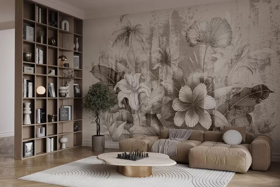 fototapet Design vintage cu flori și plante exotice w08767v2