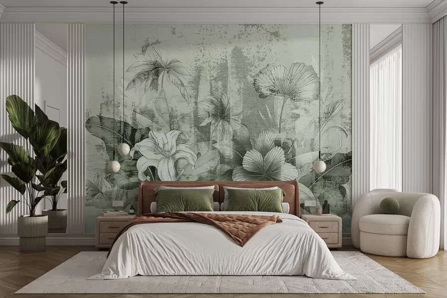 fototapet Design vintage cu flori și plante exotice w08767v3