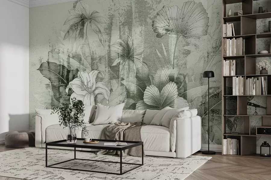 fototapet Design vintage cu flori și plante exotice w08767v3